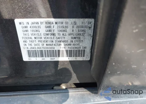 2005 Acura Tsx from USA, damaged, VIN JH4CL96875C003858